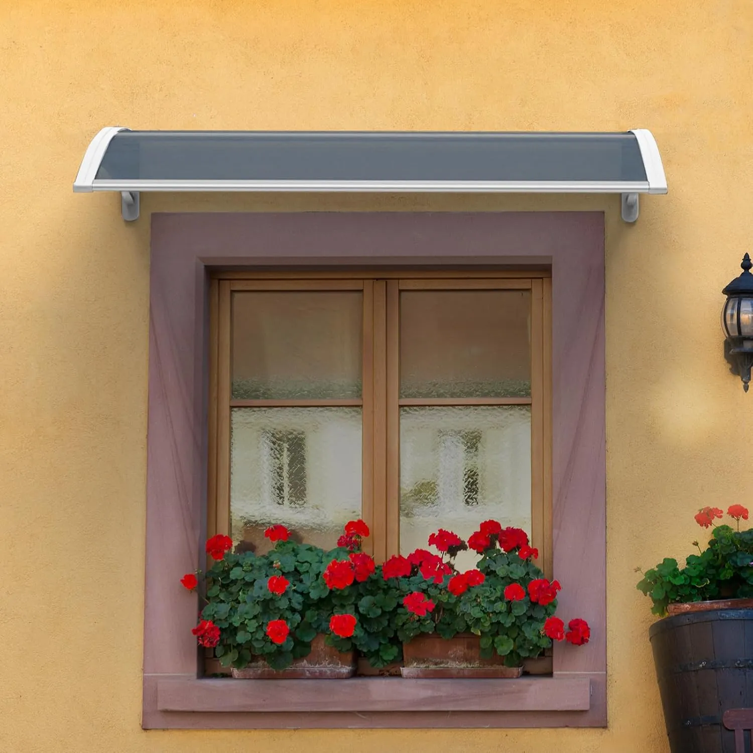 MATICO 47.2" Outdoor Clear Door Awning Patio Window Cover Polycarbonate Rain & Snow Protection, Modern Hollow Sheet with UV Protection Cover, Window Door Awning Canopy,Transparent/Black-Edge