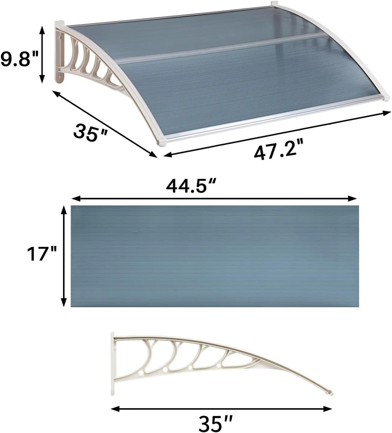 MATICO 47.2" Outdoor Clear Door Awning Patio Window Cover Polycarbonate Rain & Snow Protection, Modern Hollow Sheet with UV Protection Cover, Window Door Awning Canopy,Transparent/Black-Edge
