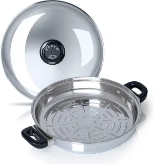 Maxam Stainless Steel 13 Inch Grill Pan, Durable Stainless Steel Construction with Heat Resistant Handle, Cover and Sear Ridges