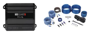 MB QUART FA2-400.4 400 Watt 4-Channel Car Stereo Amplifier Class Q1 Amp Bundle with Rockville RWK42 Car Amp Wiring Installation Wire Kit (2) RCA's