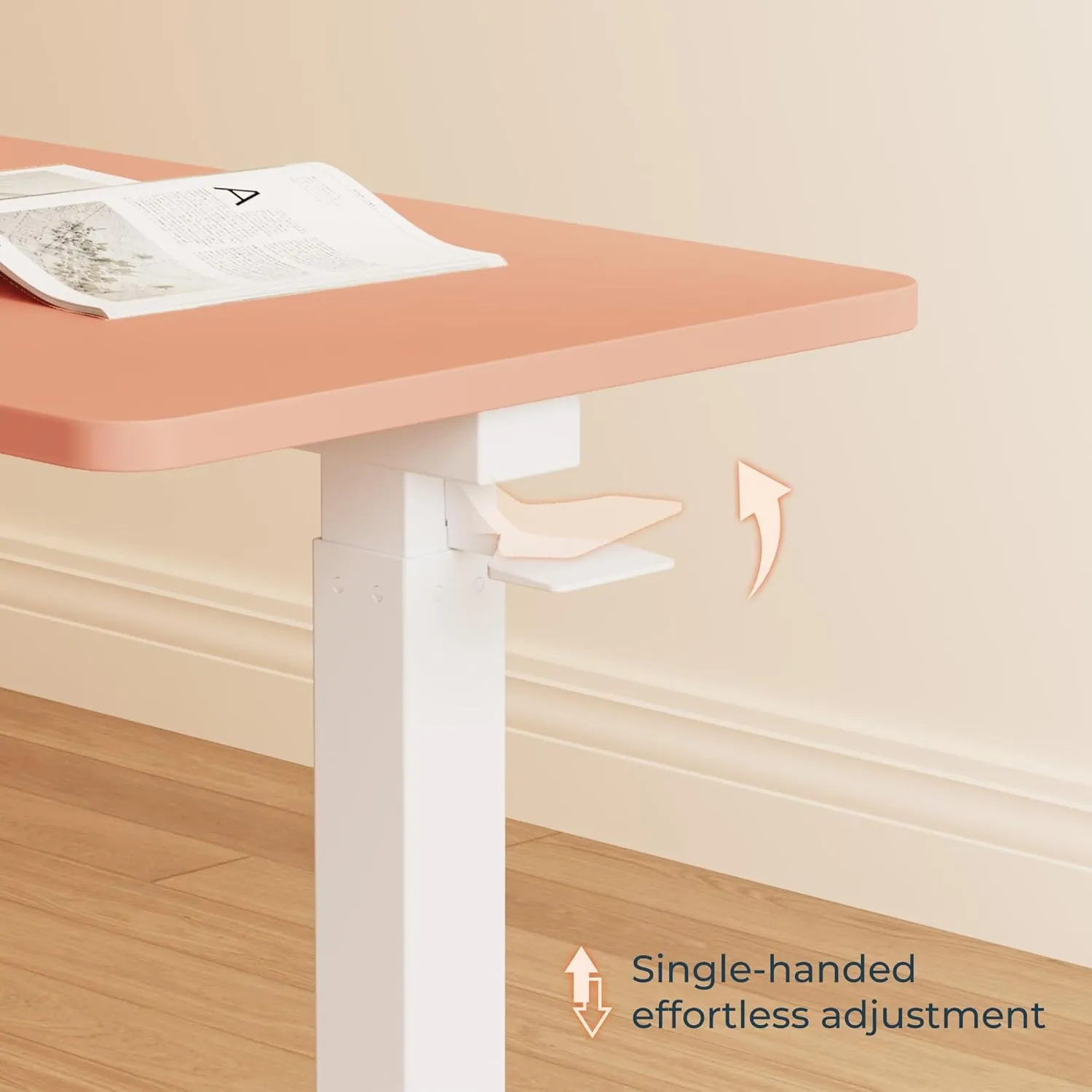 Medical Overbed Adjustable Bedside Table with Hidden Casters, Pneumatic Mobile Rolling Laptop Standing Desk with Tray for Home and Hospital Use, Pink
