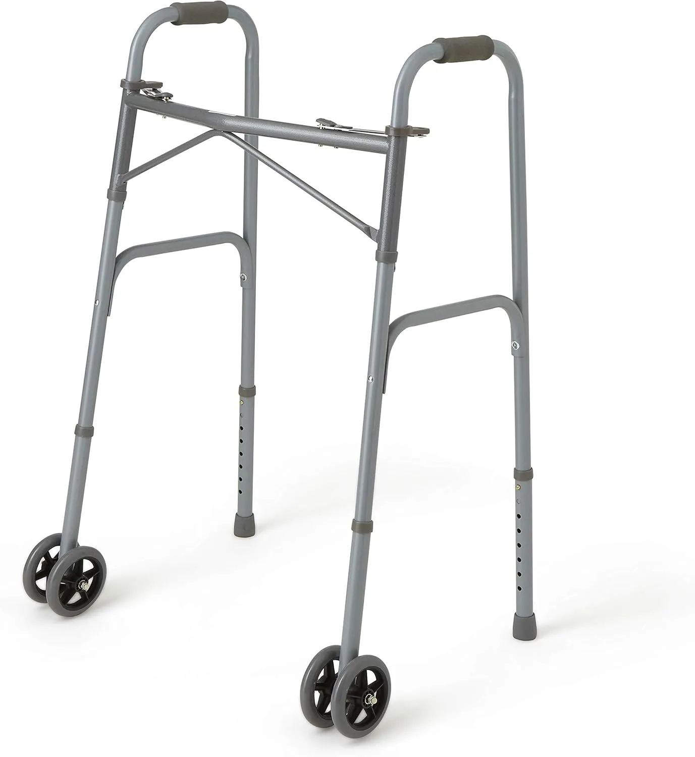 Medline Heavy Duty Bariatric Extra Wide Folding Walker wtih 5" Wheels, Supports up to 600 lbs, Comfort Foam Hand Grips