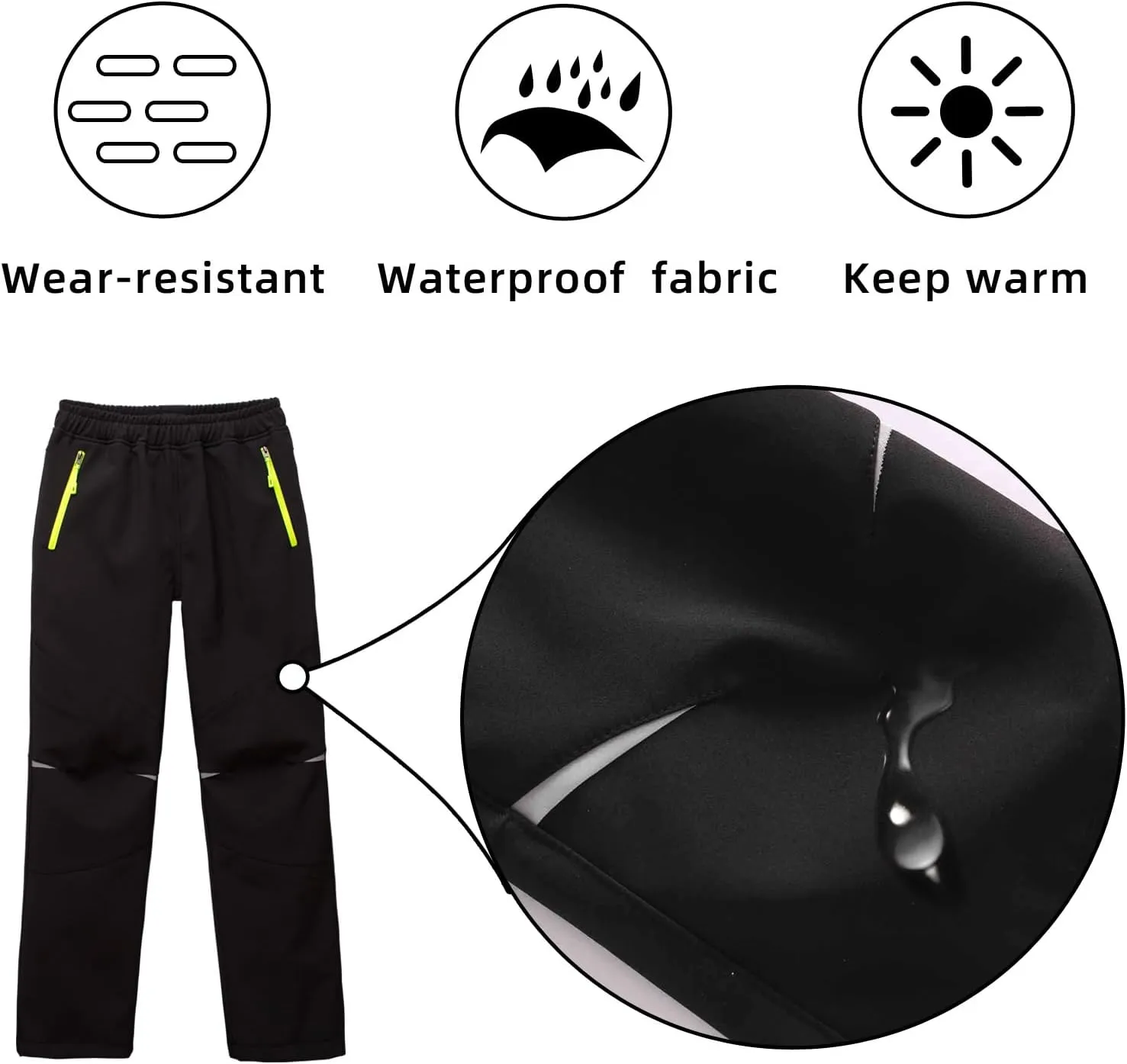 MEILONGER Boys Girls Softshell Hiking Pants Fleece Lined Skiing Snow Pants Kids Outdoor Trousers
