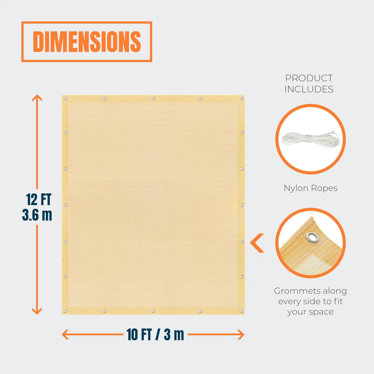 MEKKAPRO Sun Shade Sail 12' x10' - UV Blocking Outdoor Shades for Patio, Porch, Garden, Balcony, Shade Canopy - 12x10 Ft (3.6x3 m) Size, Includes Installation String