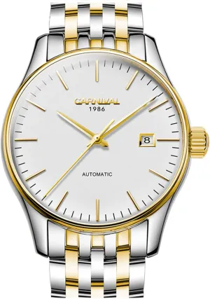 Men Automatic Machine Gold Stainless Steel Sapphire Glass Waterproof Men's Date Week White Watch