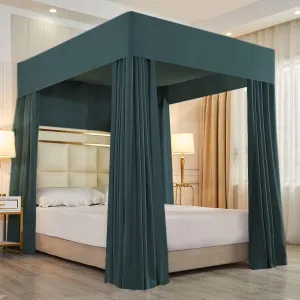 Mengersi Four Corner Post Bed Canopy Bed Curtains Sheer Canopy Bedroom Decoration Lightproof Windproof (King, Dark Green)