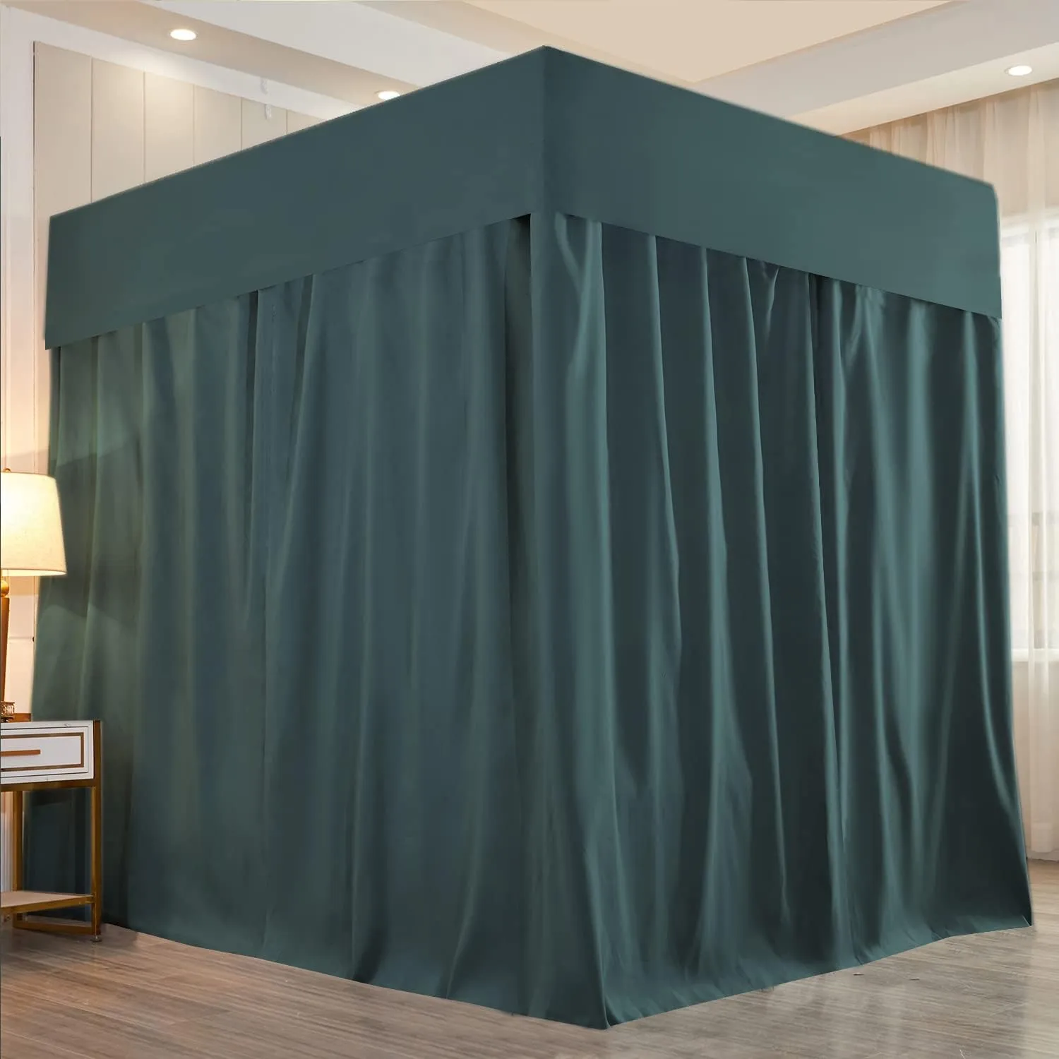 Mengersi Four Corner Post Bed Canopy Bed Curtains Sheer Canopy Bedroom Decoration Lightproof Windproof (King, Dark Green)