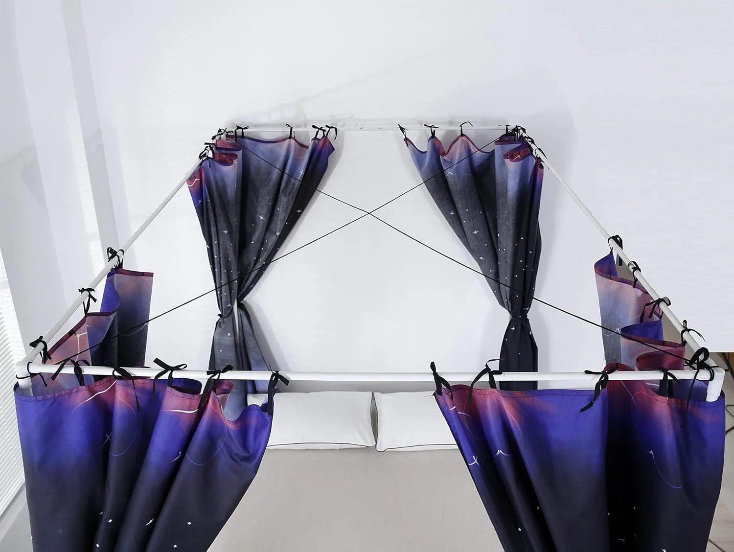Mengersi Galaxy Star Four Corner Post Bed Curtains Canopy Bedroom Decoration for Kids Girls Adults Windproof Lightproof Bed Canopies Child Gift (Twin,Black)