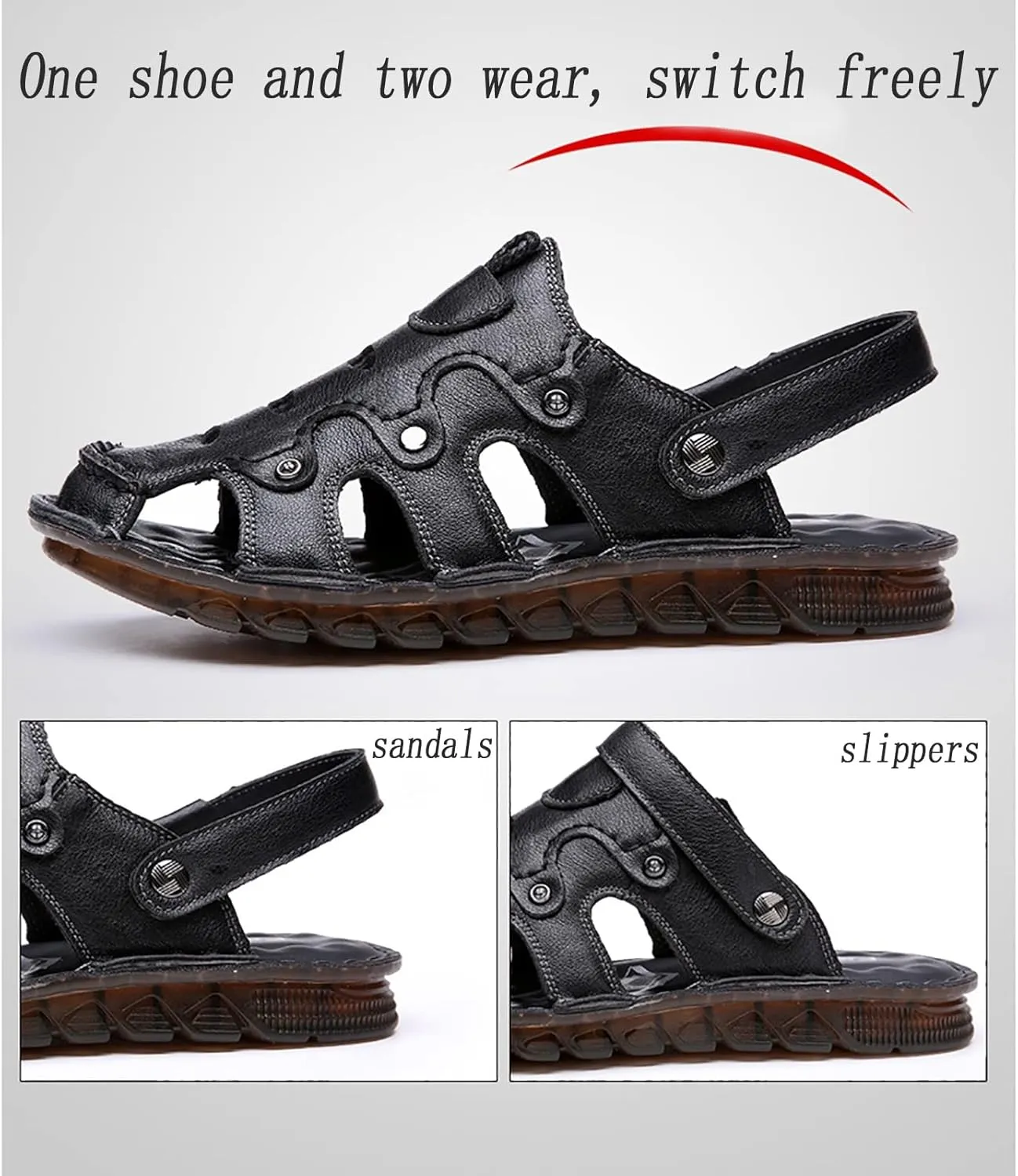 Mens Closed Toe Outdoor Beach Sandal, Summer Durable Convenient Shoe Buckle Closed Toe Sandals, Comfortable Adjustable the Heel Strap Leather Slippers