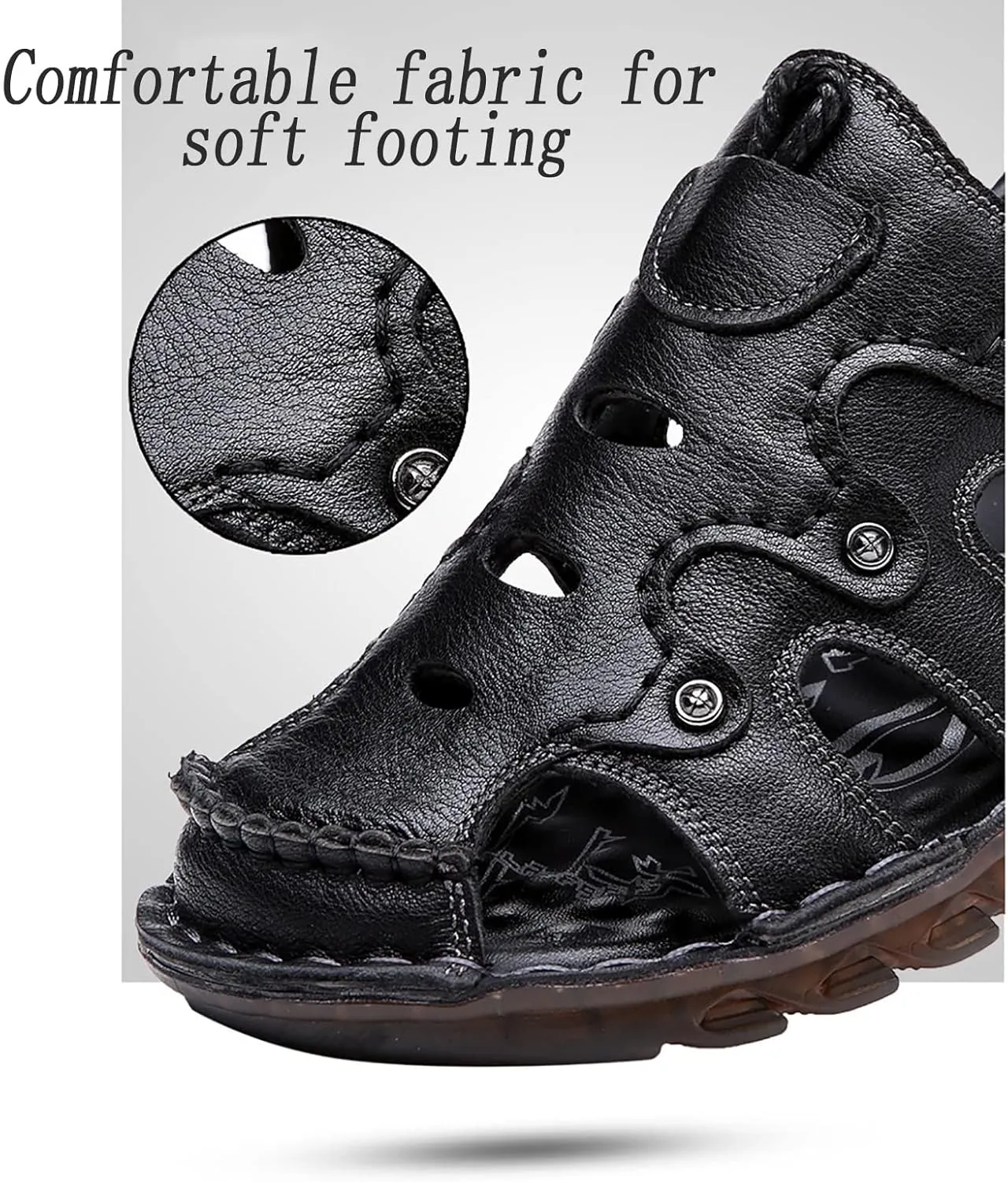 Mens Closed Toe Outdoor Beach Sandal, Summer Durable Convenient Shoe Buckle Closed Toe Sandals, Comfortable Adjustable the Heel Strap Leather Slippers