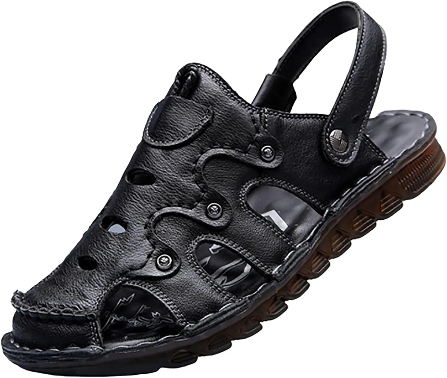 Mens Closed Toe Outdoor Beach Sandal, Summer Durable Convenient Shoe Buckle Closed Toe Sandals, Comfortable Adjustable the Heel Strap Leather Slippers