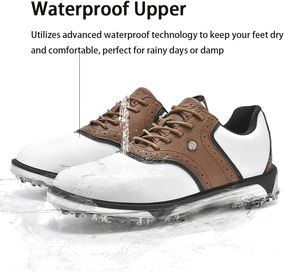 Mens Golf Shoes Traditions Fixed Nailless Sole Waterproof Spikeless Size 7.5-14