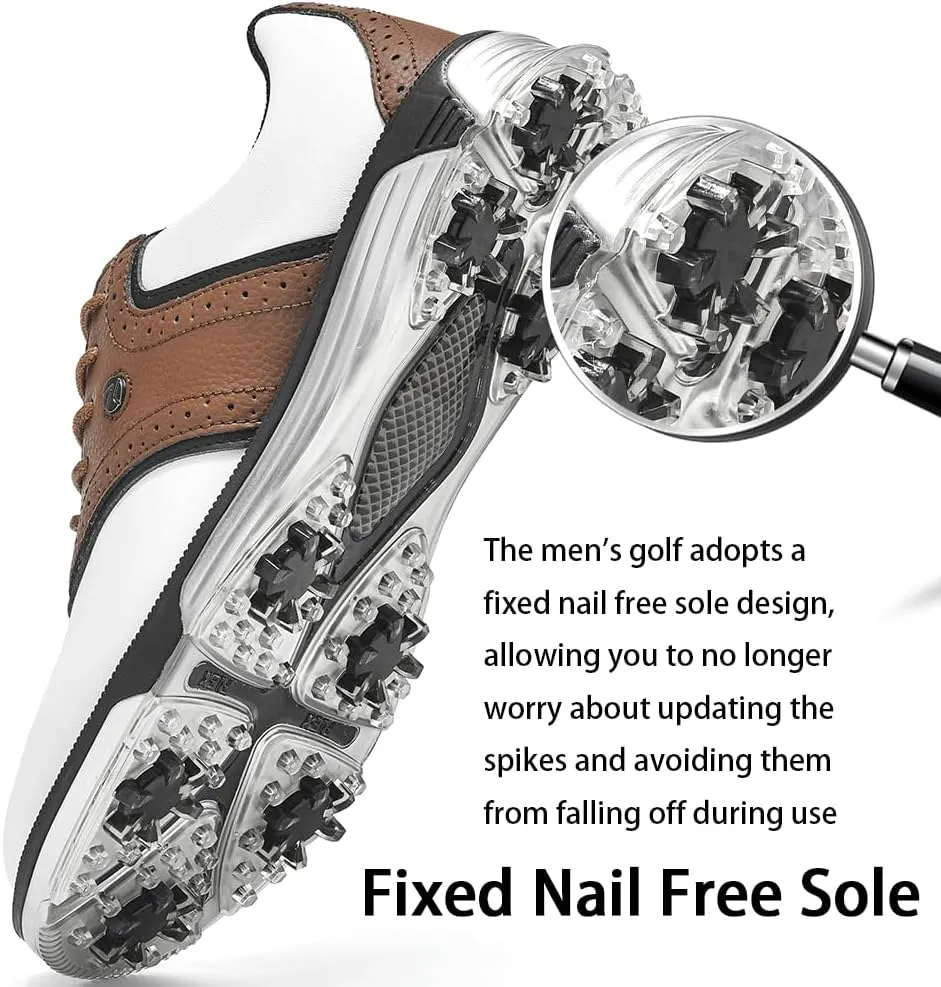 Mens Golf Shoes Traditions Fixed Nailless Sole Waterproof Spikeless Size 7.5-14