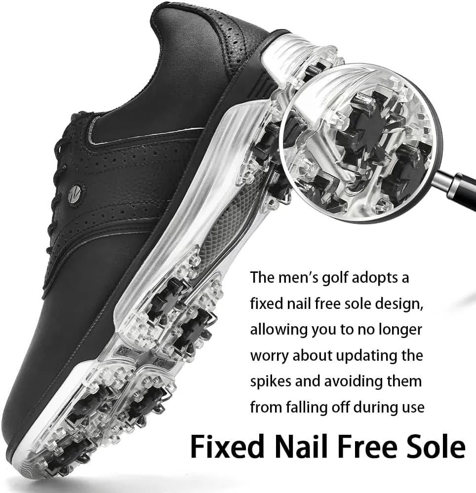 Mens Golf Shoes Traditions Fixed Nailless Sole Waterproof Spikeless Size 7.5-14