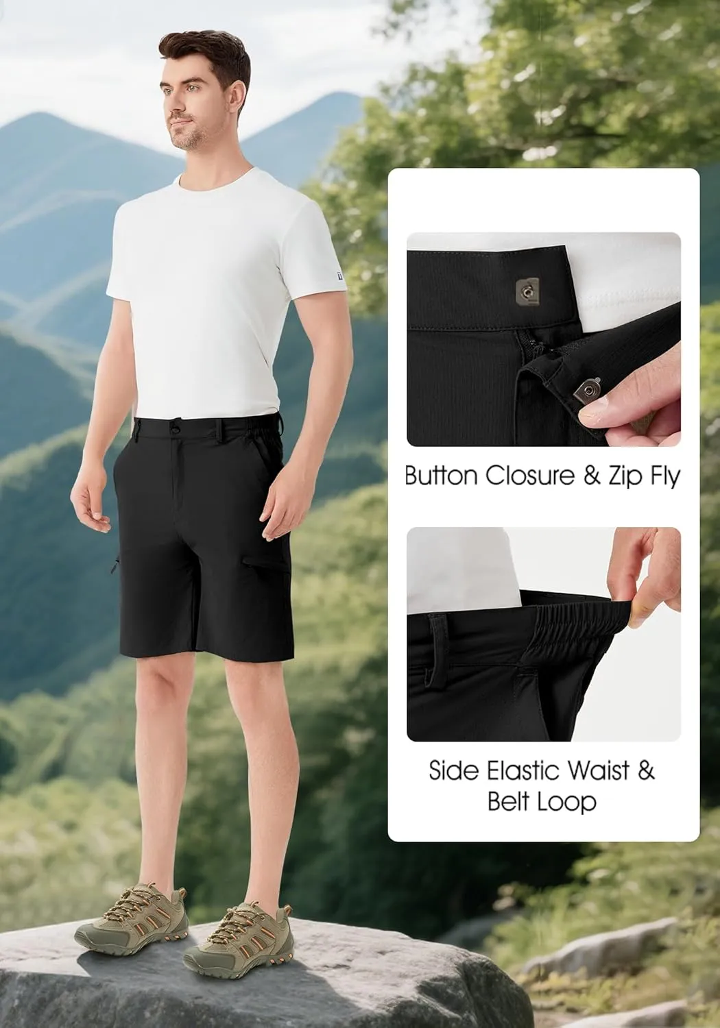 Men's Hiking Cargo Shorts 9" Stretch Quick-Dry Lightweight Outdoor Work Shorts with 6 Pockets for Casual Camping Fishing Golf