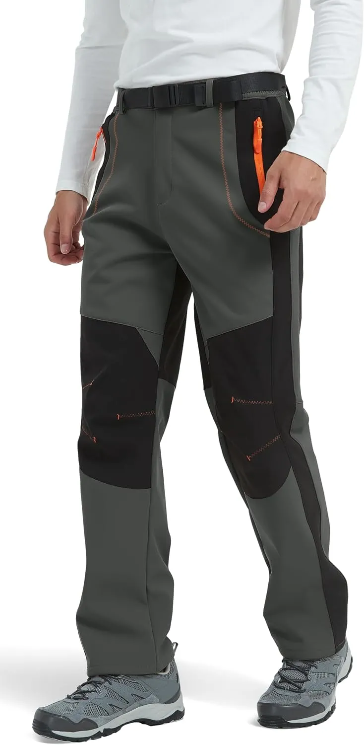 Men's Hiking Snow Ski Pants Softshell Fleece Lined Winter Water Repellent Outdoor Fishing Cargo Pants