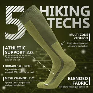 Men's Hiking Socks Military Green Shin Guard Hunting Boot Socks Over the Calf Socks for Men, 3-Pack