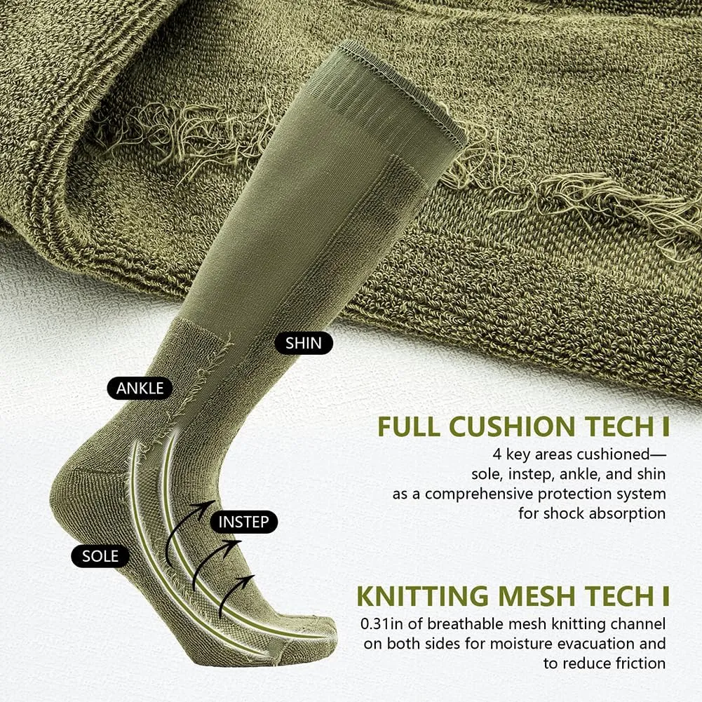 Men's Hiking Socks Military Green Shin Guard Hunting Boot Socks Over the Calf Socks for Men, 3-Pack