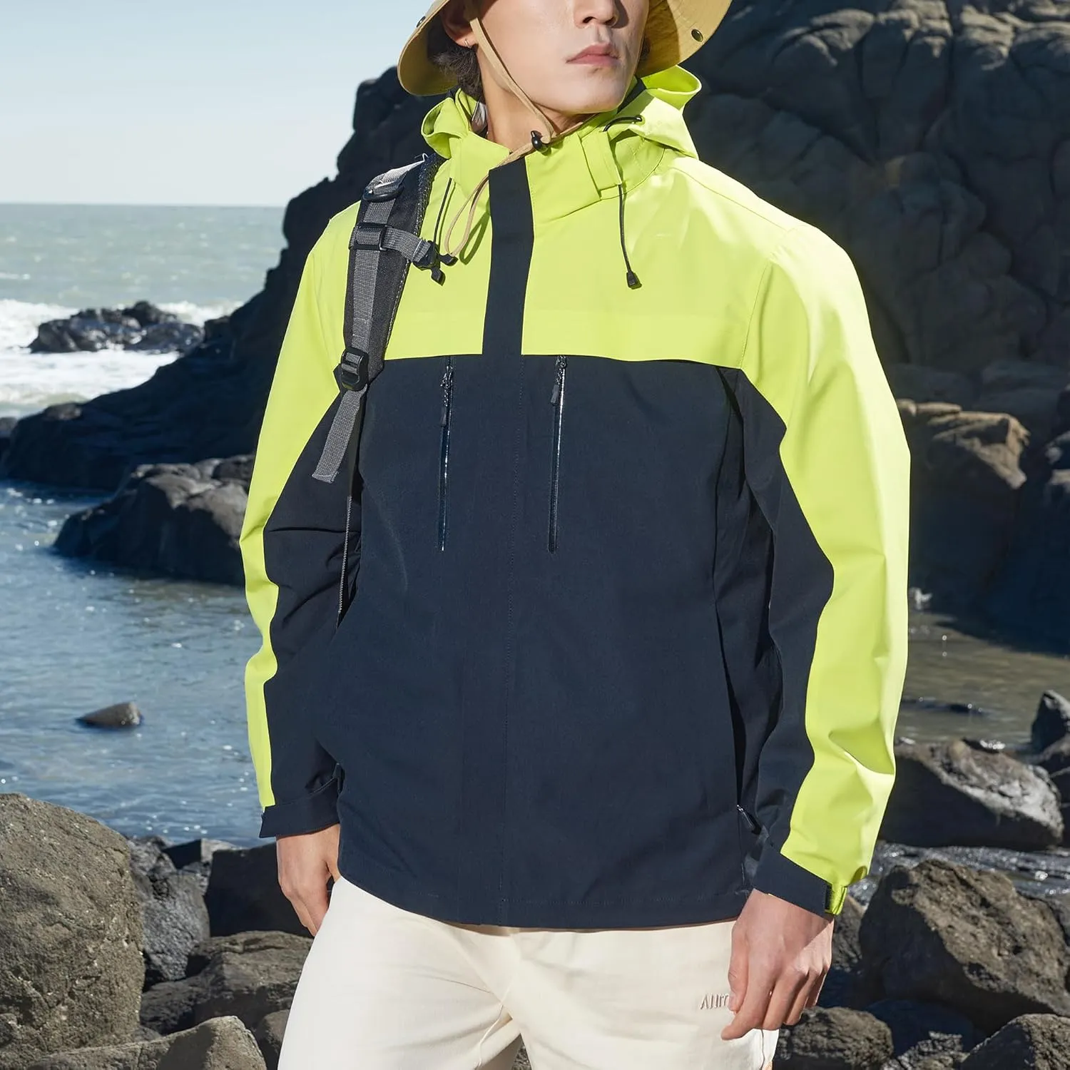 Men's Jacket with Hood Waterproof Windbreaker Lightweight Rainproof Jacket