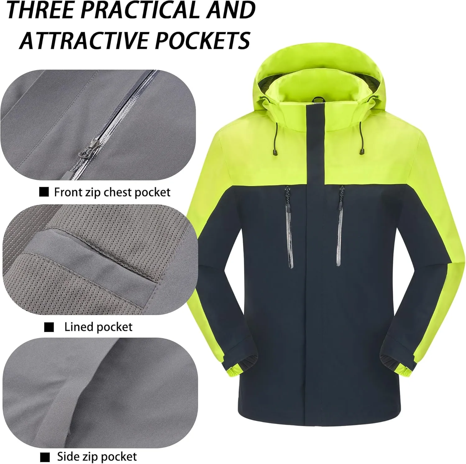 Men's Jacket with Hood Waterproof Windbreaker Lightweight Rainproof Jacket