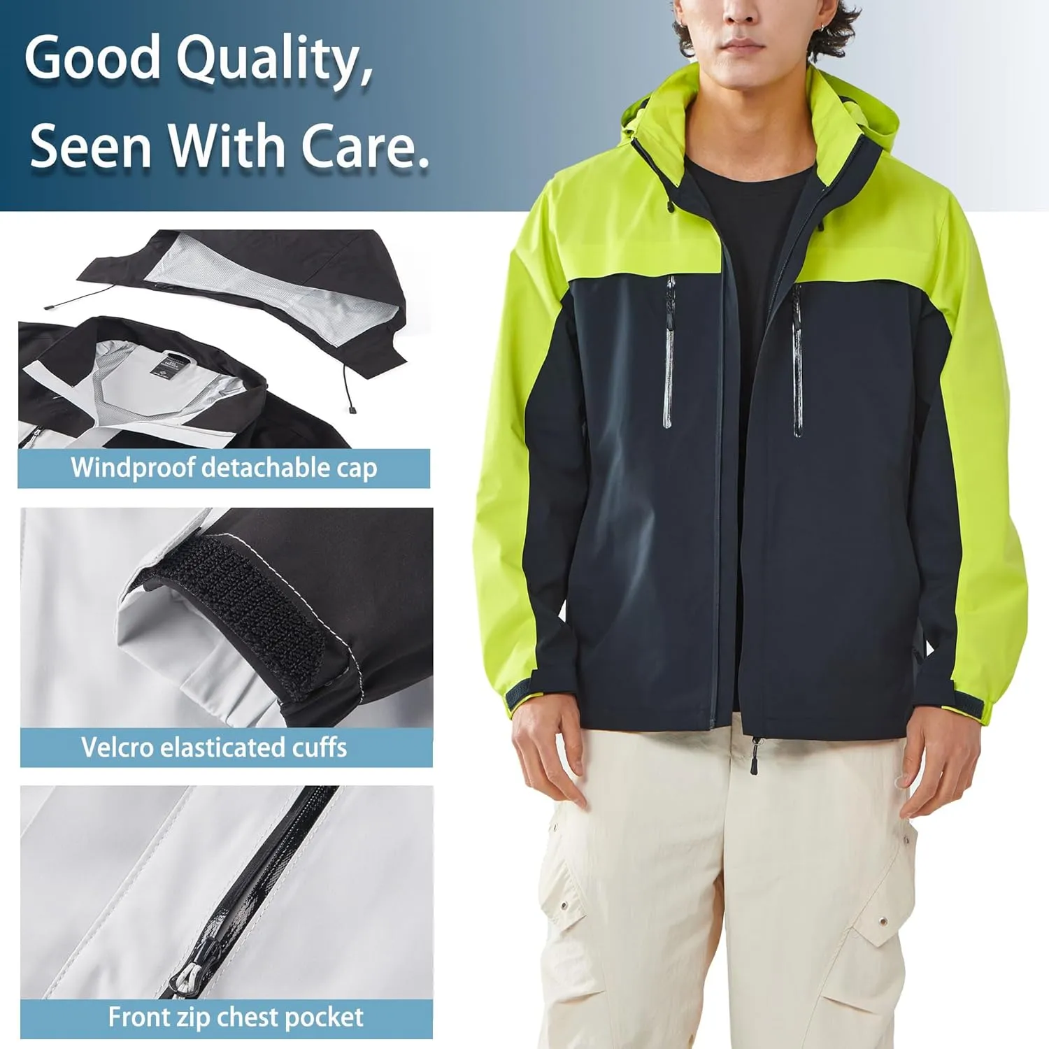 Men's Jacket with Hood Waterproof Windbreaker Lightweight Rainproof Jacket
