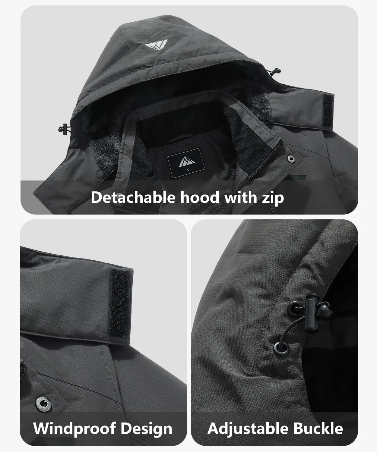 Men's Mountain Ski Jacket Waterproof Winter Coat Warm Snowboarding Jacket Snow Windbreaker Hooded for Hiking