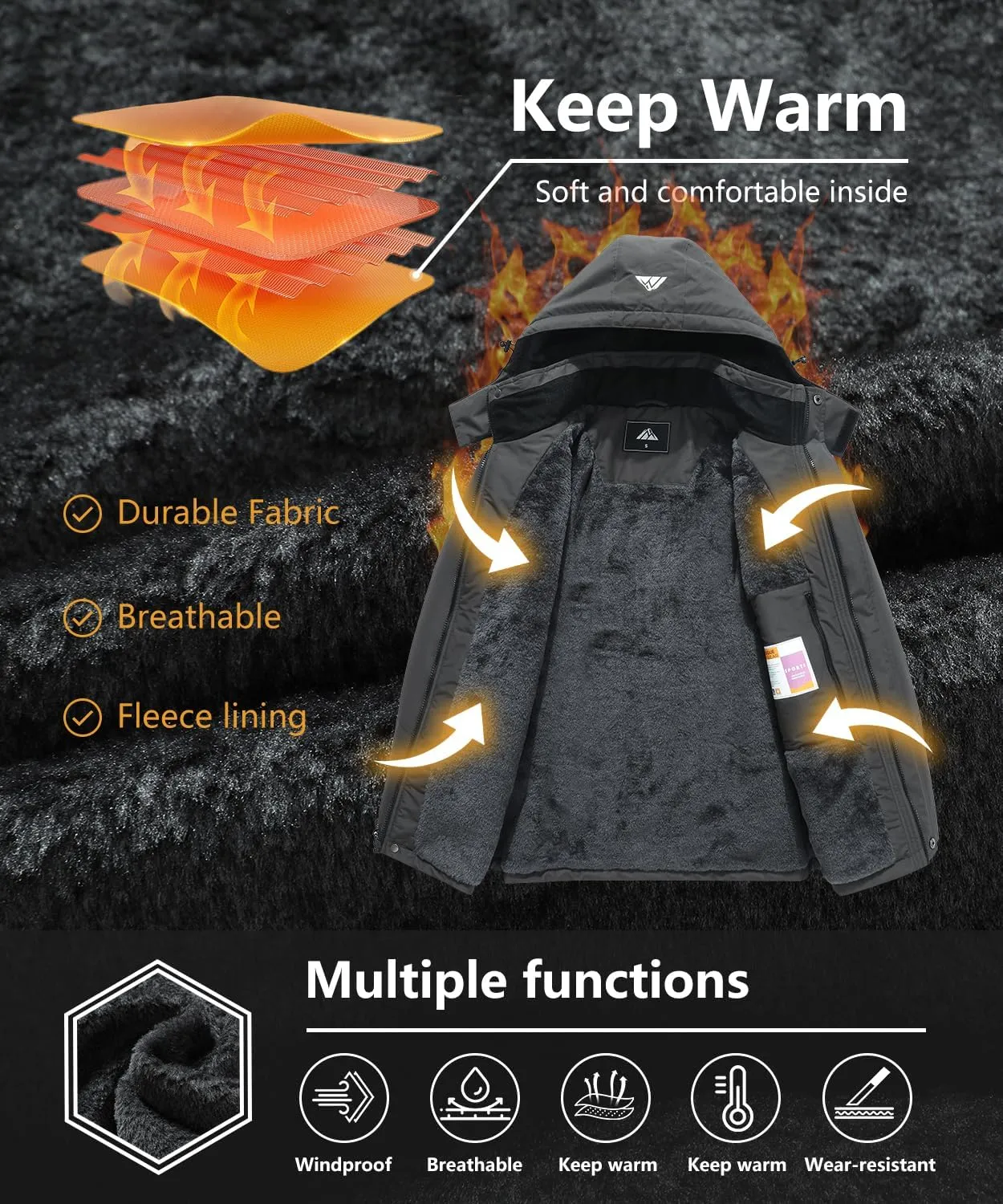 Men's Mountain Ski Jacket Waterproof Winter Coat Warm Snowboarding Jacket Snow Windbreaker Hooded for Hiking