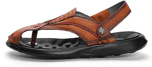 Mens Non-slip Beach Slippers, Summer Rubber Outsole Closed Toe Leather ls, Casual Breathable and Lightweight Adjustable Heel Strap Slippers