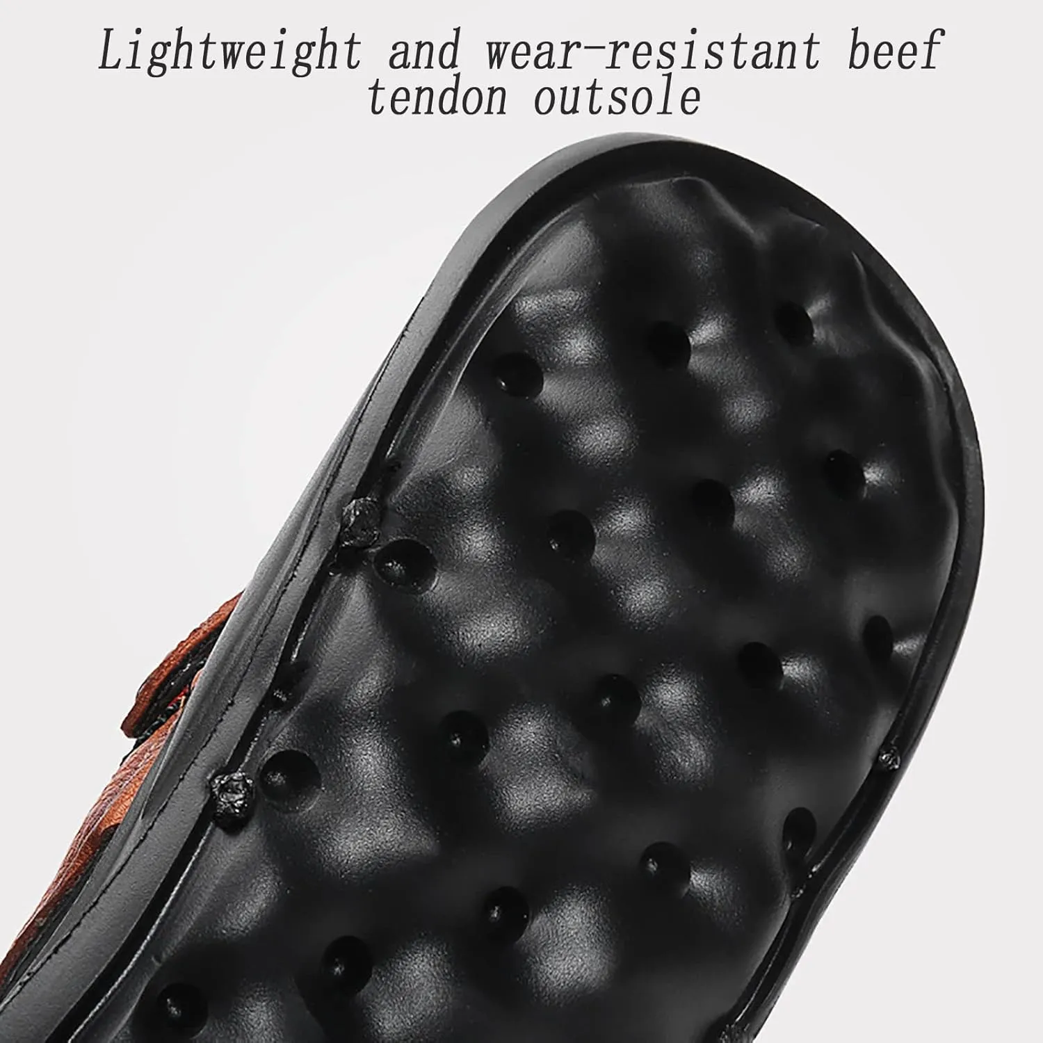 Mens Non-slip Beach Slippers, Summer Rubber Outsole Closed Toe Leather ls, Casual Breathable and Lightweight Adjustable Heel Strap Slippers