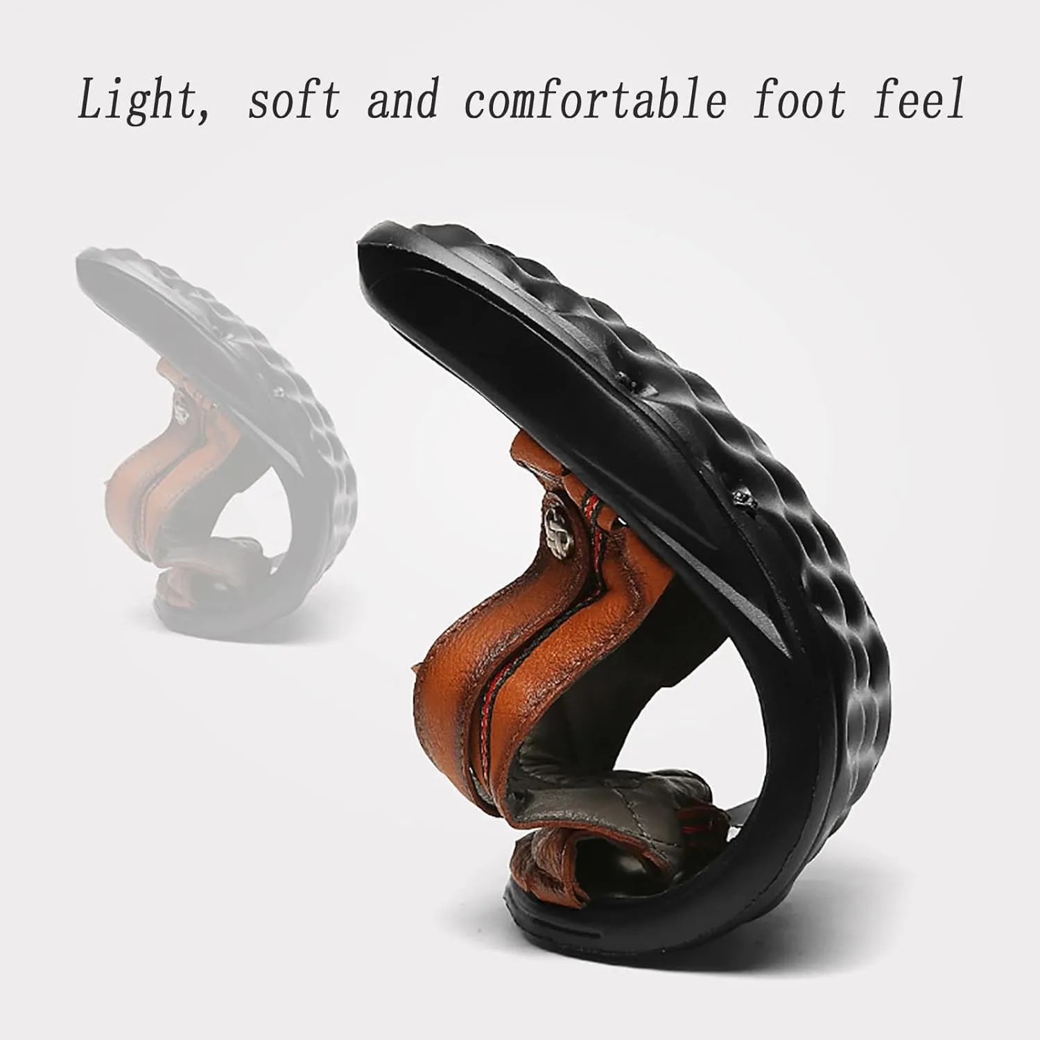 Mens Non-slip Beach Slippers, Summer Rubber Outsole Closed Toe Leather ls, Casual Breathable and Lightweight Adjustable Heel Strap Slippers