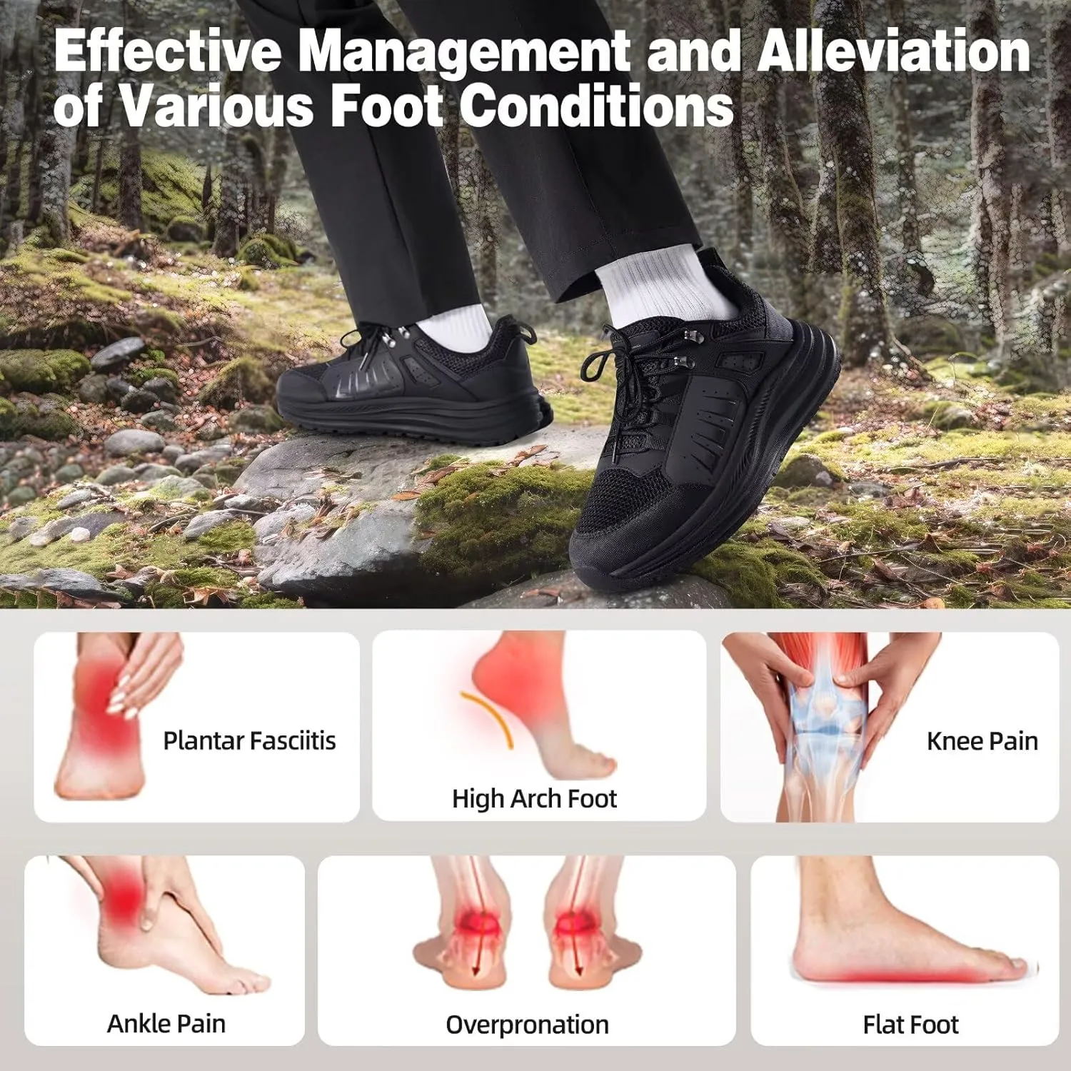 Men's Orthopedic Trail Running Shoes: Comfortable Casual Arch Support Plantar Fasciitis Trekking Walking Shoes, Orthotic Flat Feet Sport Hiking Gym Training Sneakers for Foot and Heel Pain Relief