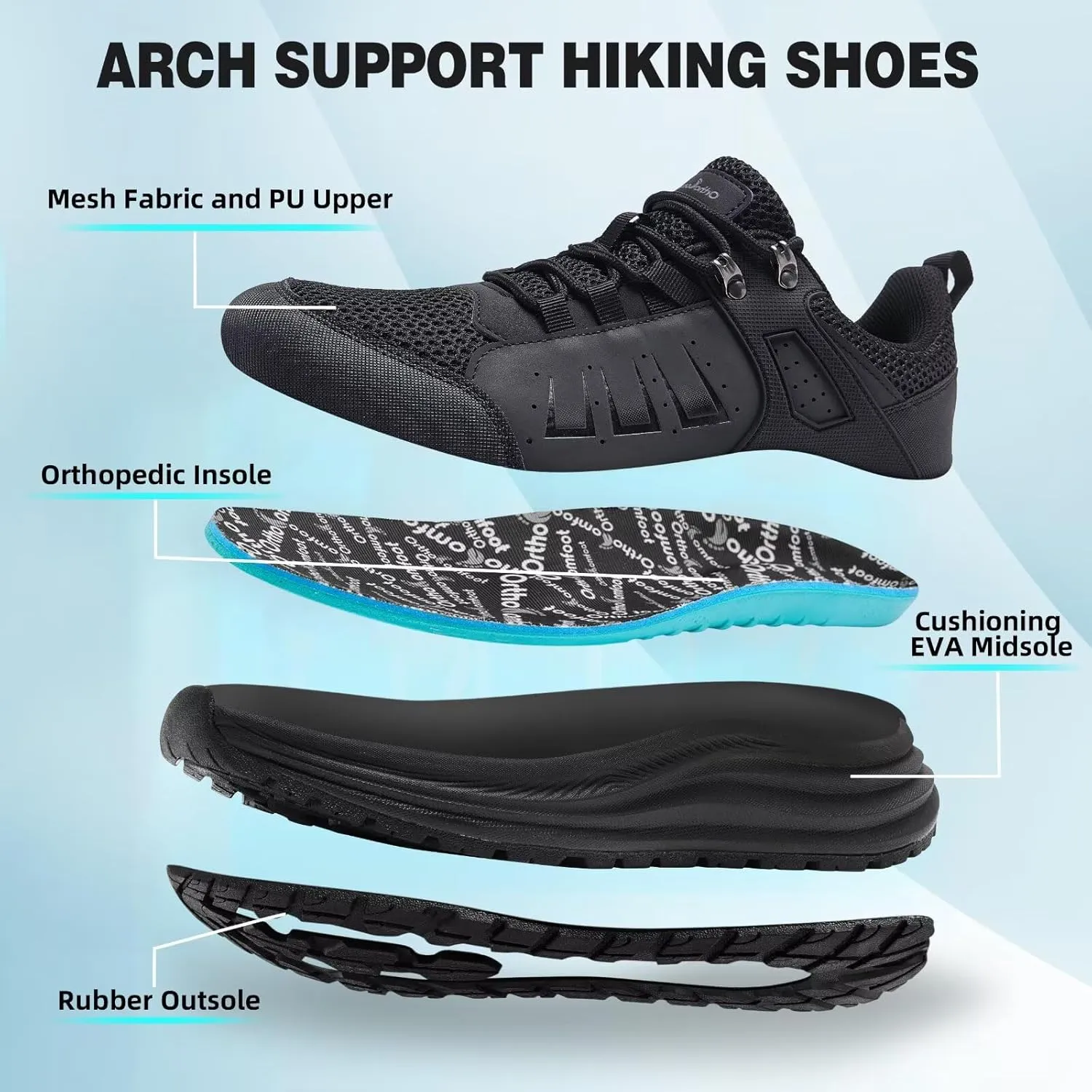Men's Orthopedic Trail Running Shoes: Comfortable Casual Arch Support Plantar Fasciitis Trekking Walking Shoes, Orthotic Flat Feet Sport Hiking Gym Training Sneakers for Foot and Heel Pain Relief