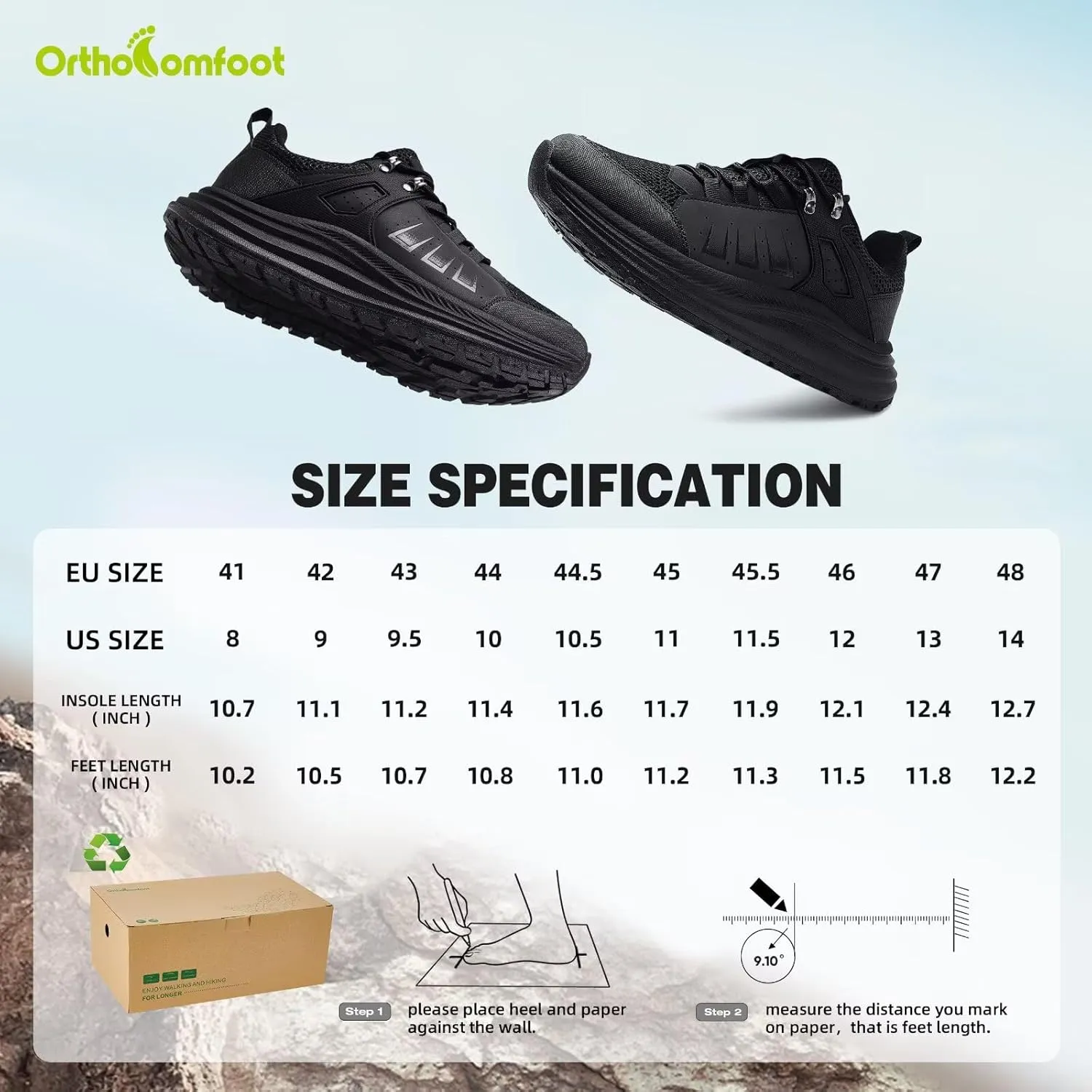 Men's Orthopedic Trail Running Shoes: Comfortable Casual Arch Support Plantar Fasciitis Trekking Walking Shoes, Orthotic Flat Feet Sport Hiking Gym Training Sneakers for Foot and Heel Pain Relief
