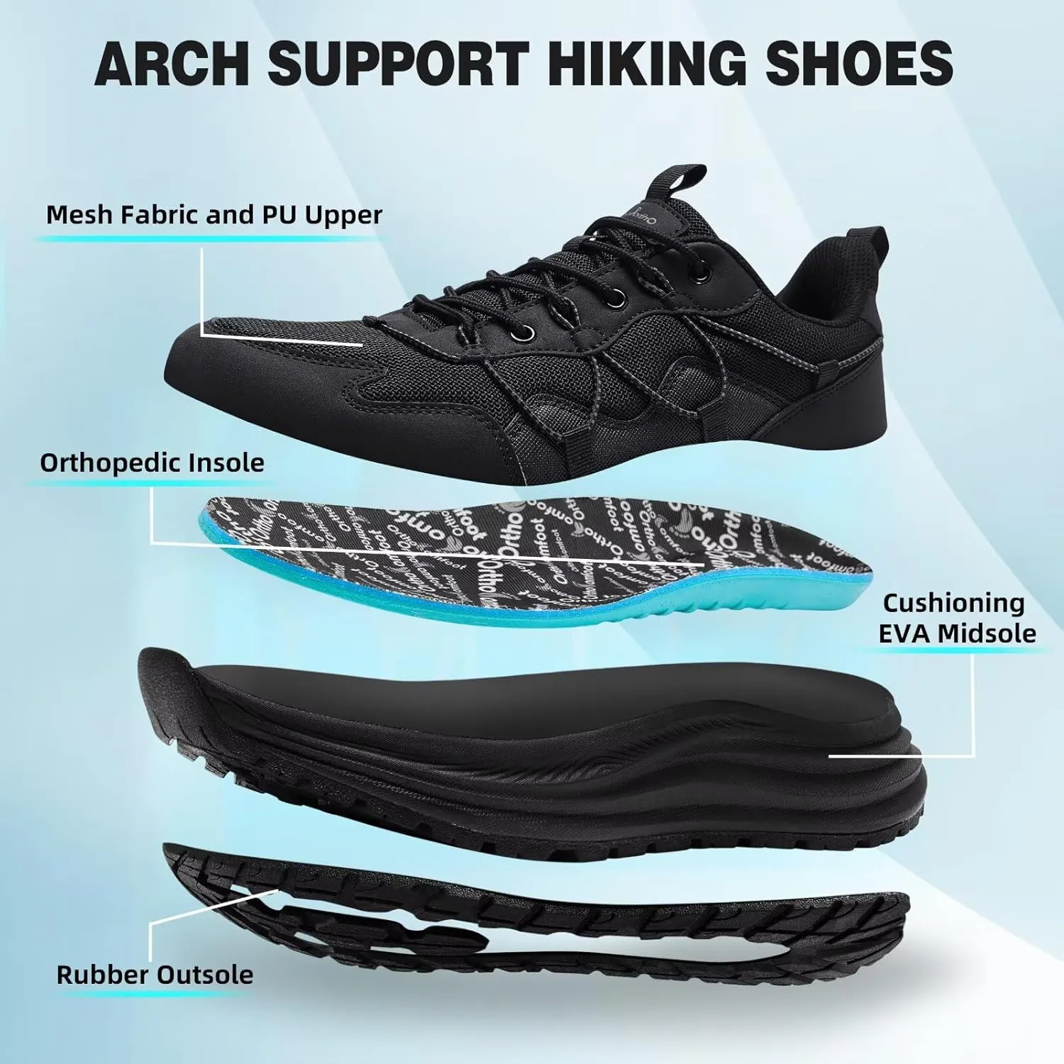 Men's Orthopedic Trail Running Shoes: Comfortable Casual Arch Support Plantar Fasciitis Workout Ooudoor Walking Shoes, Orthotic Flat Feet Hiking Sport Trekking Sneakers for Foot and Heel Pain Relief