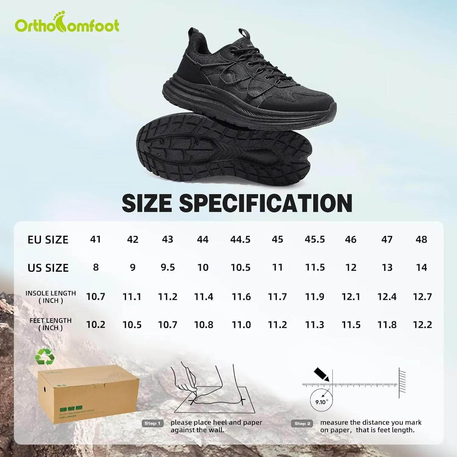 Men's Orthopedic Trail Running Shoes: Comfortable Casual Arch Support Plantar Fasciitis Workout Ooudoor Walking Shoes, Orthotic Flat Feet Hiking Sport Trekking Sneakers for Foot and Heel Pain Relief