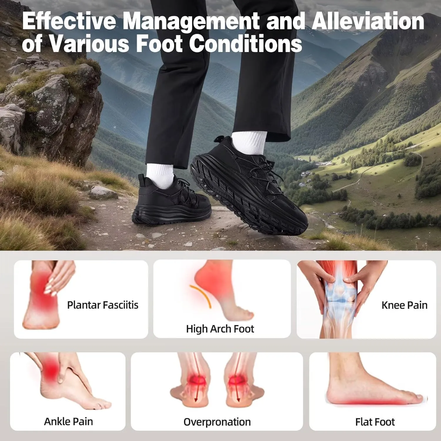 Men's Orthopedic Trail Running Shoes: Comfortable Casual Arch Support Plantar Fasciitis Workout Ooudoor Walking Shoes, Orthotic Flat Feet Hiking Sport Trekking Sneakers for Foot and Heel Pain Relief