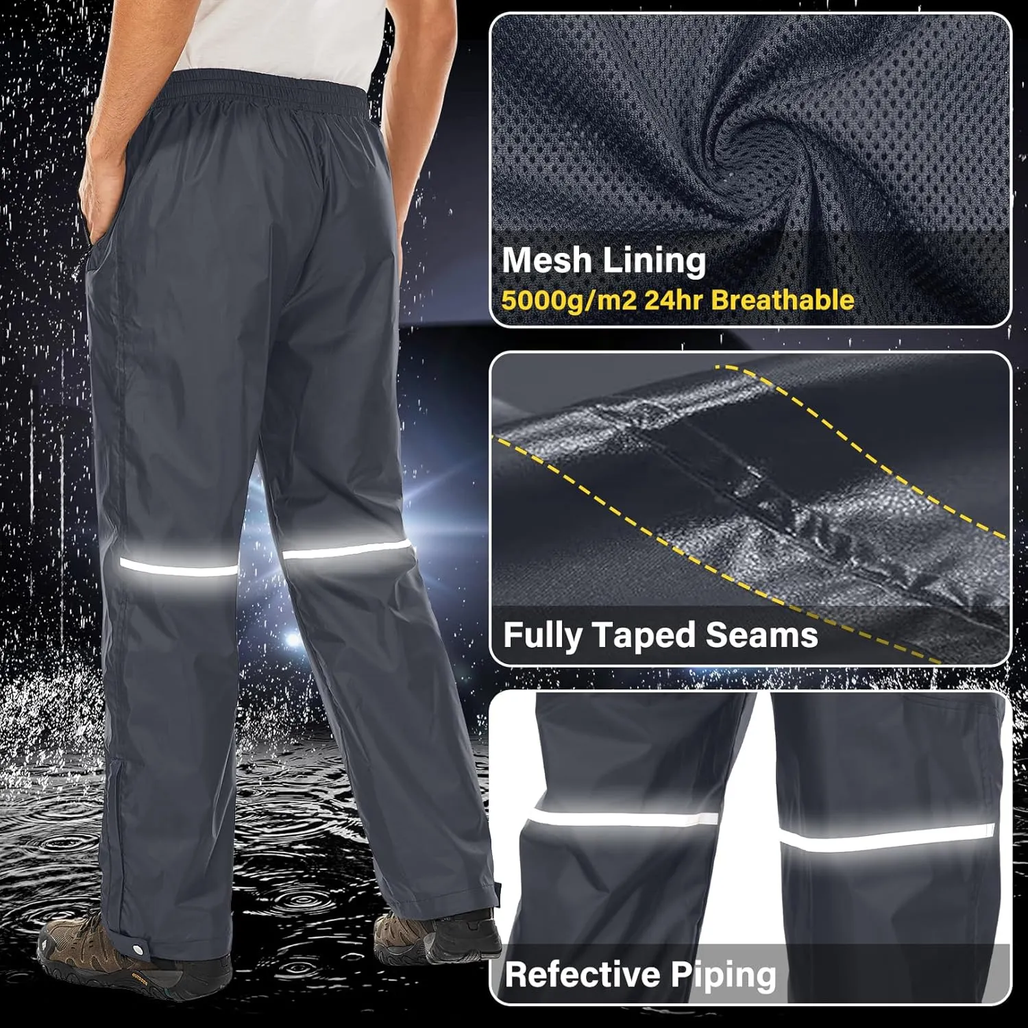 Men's Rain Pants Waterproof Over Pants Windproof Outdoor Hiking Pants for Golf,Fishing,Cycling