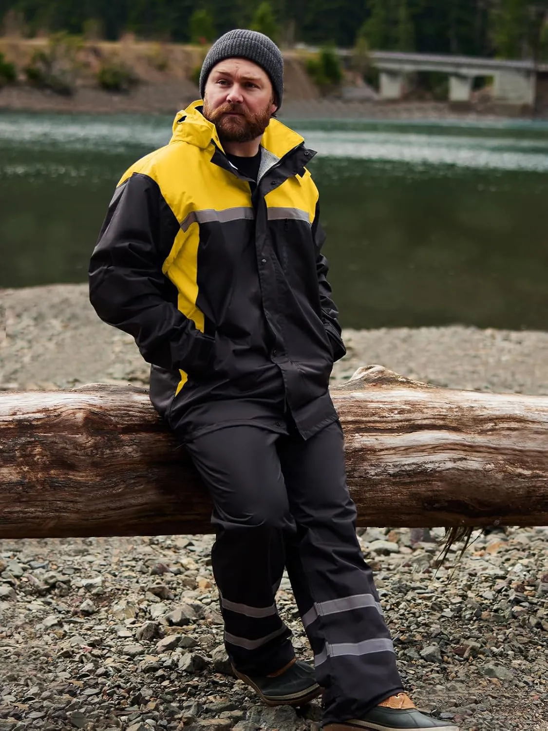 Men's Rain Suit High Visibility Reflective Work Rain Jacket Pants for All Sport Farm Fishing Motorcycle