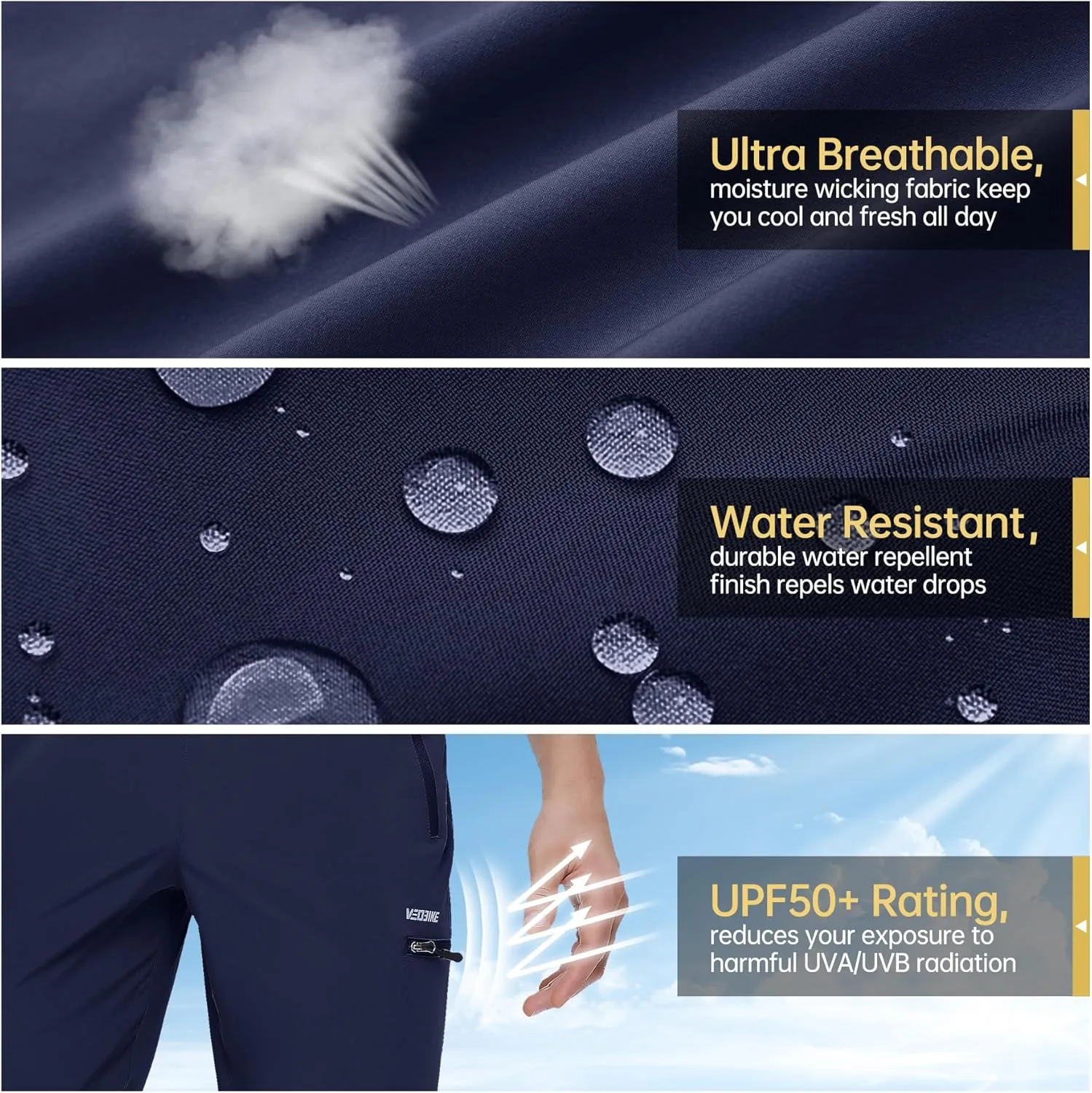 Mens Stretch Hiking Pants Cargo Quick Dry Lightweight Water Resistant Outdoor Fishing Pants Adjustable Bottom Pockets