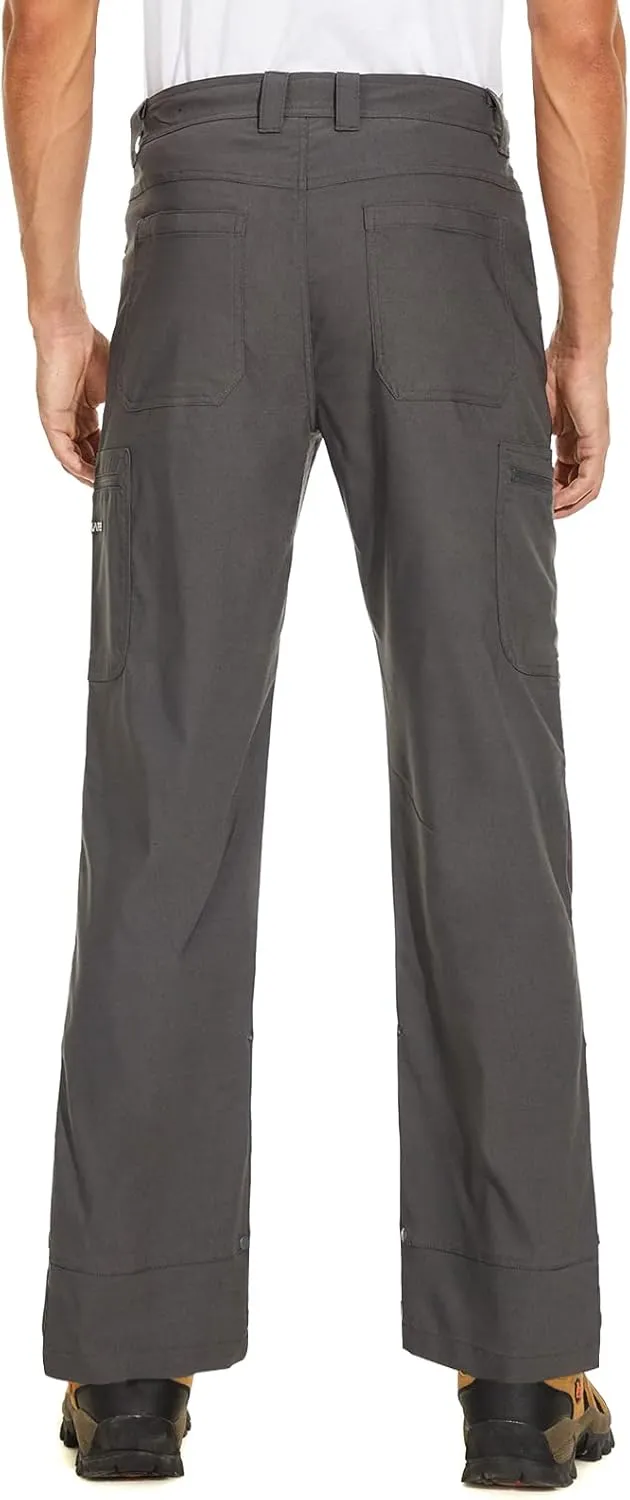 Men's Stretch Lightweight Hiking Cargo Pants UPF 50  Cropped with Roll-Up Leg Snaps Water Resistant Straight Fit