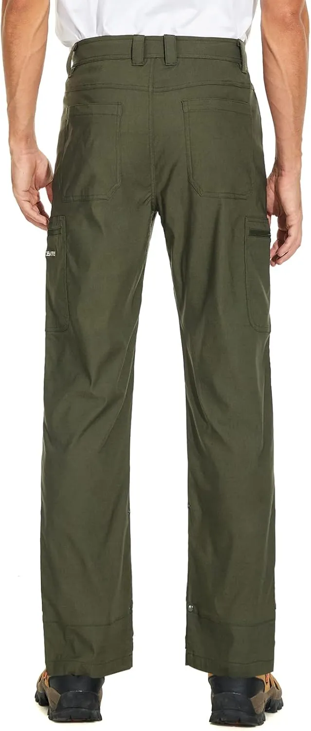 Men's Stretch Lightweight Hiking Cargo Pants UPF 50  Cropped with Roll-Up Leg Snaps Water Resistant Straight Fit