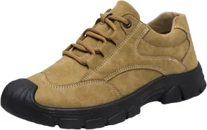 Men's Suede Lace up Non Slip Platform Hiking Shoes Low Top Comfortable Lightweight Waterproof Lug Sole Outdoor Sneakers for Camping Trekking Adventure Work Shoes