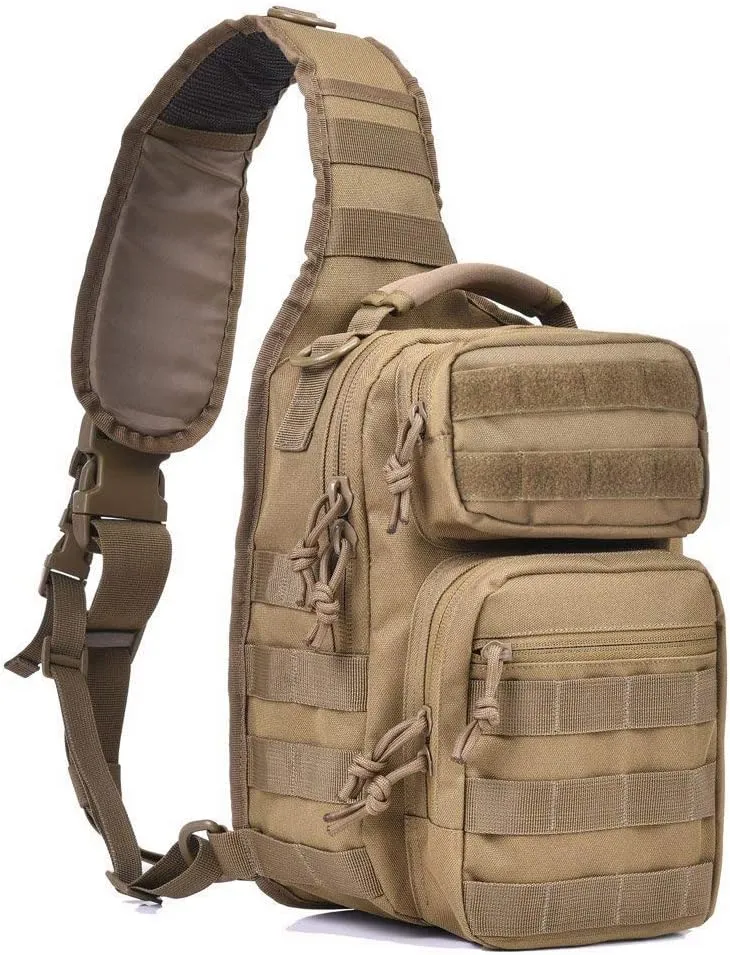 Men's Tactical Sling Bag Backpack Shoulder Chest Pack Cross Body Bag Casual Multipurpose Anti Theft Daypack for Travel, Hiking,Camping,Trekking,Outdoor Sport (Khaki)