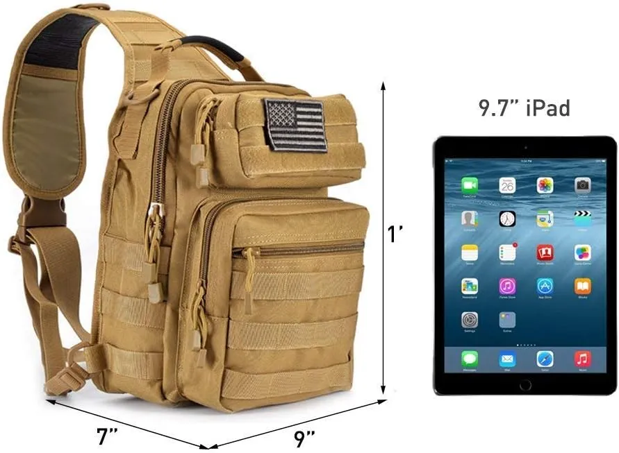 Men's Tactical Sling Bag Backpack Shoulder Chest Pack Cross Body Bag Casual Multipurpose Anti Theft Daypack for Travel, Hiking,Camping,Trekking,Outdoor Sport (Khaki)