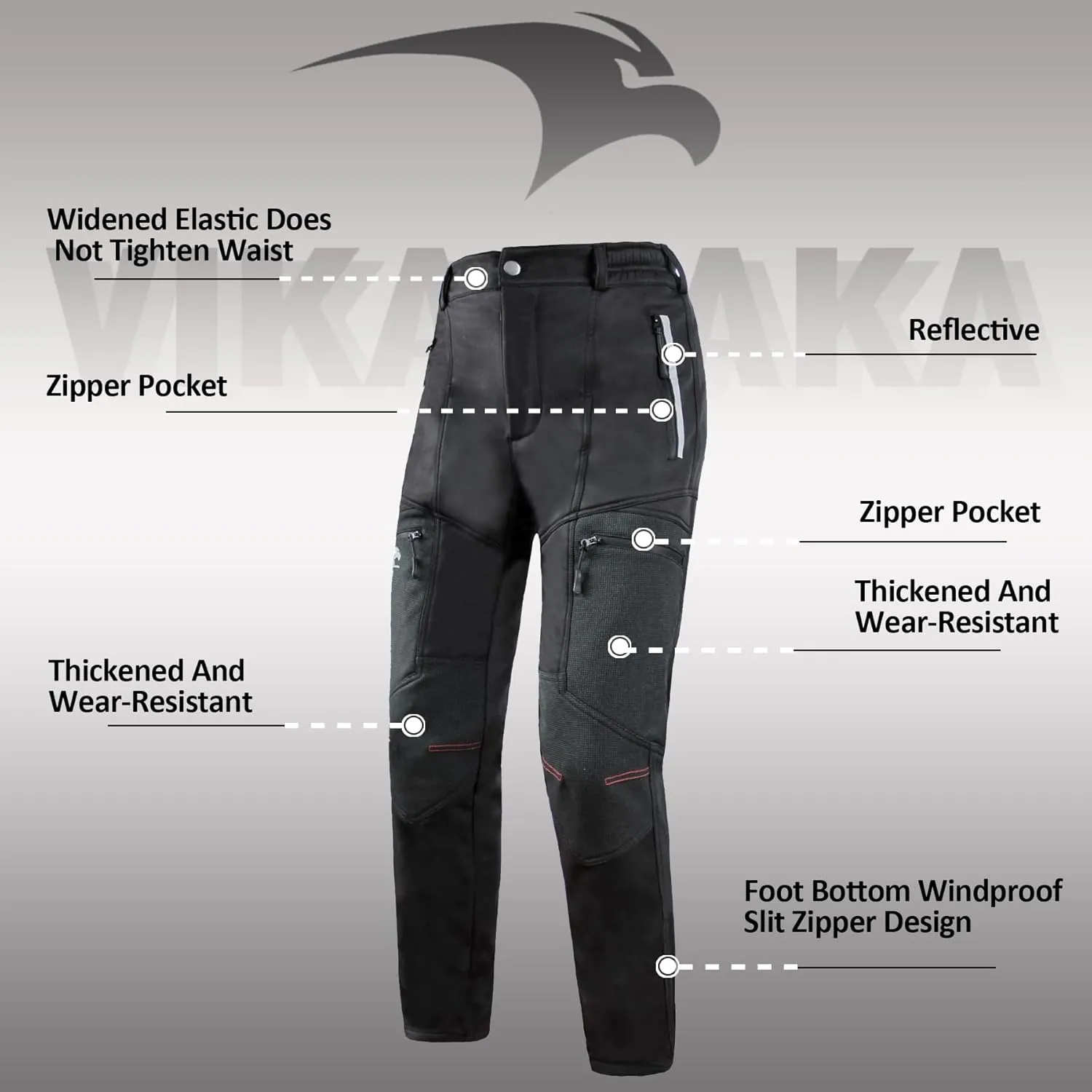 Men's Thermal Fleece Cycling Pants, Reflective Waterproof Softshell Bicycle Riding Outdoor Pants