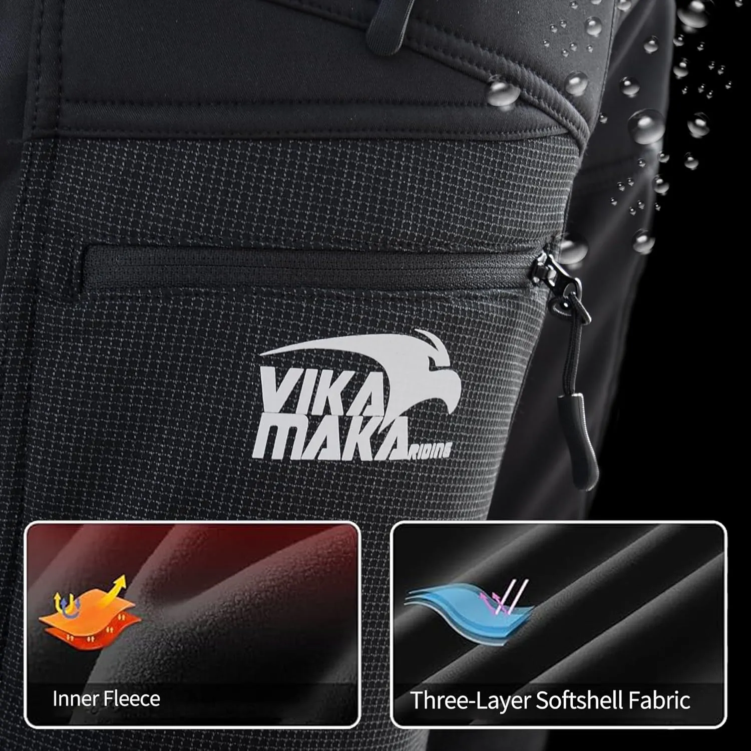 Men's Thermal Fleece Cycling Pants, Reflective Waterproof Softshell Bicycle Riding Outdoor Pants