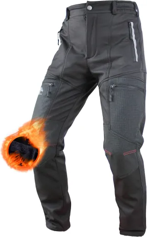 Men's Thermal Fleece Cycling Pants, Reflective Waterproof Softshell Bicycle Riding Outdoor Pants