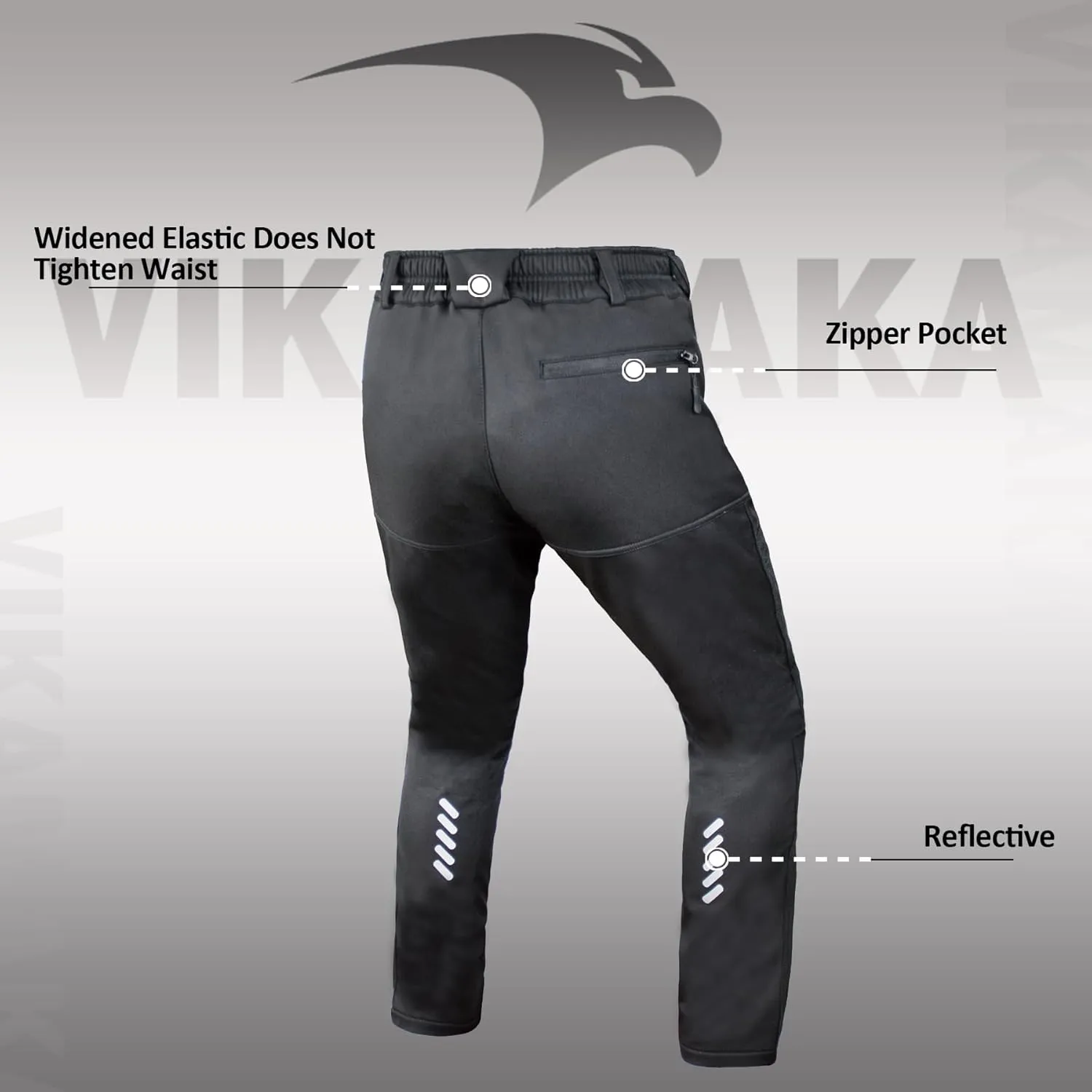 Men's Thermal Fleece Cycling Pants, Reflective Waterproof Softshell Bicycle Riding Outdoor Pants