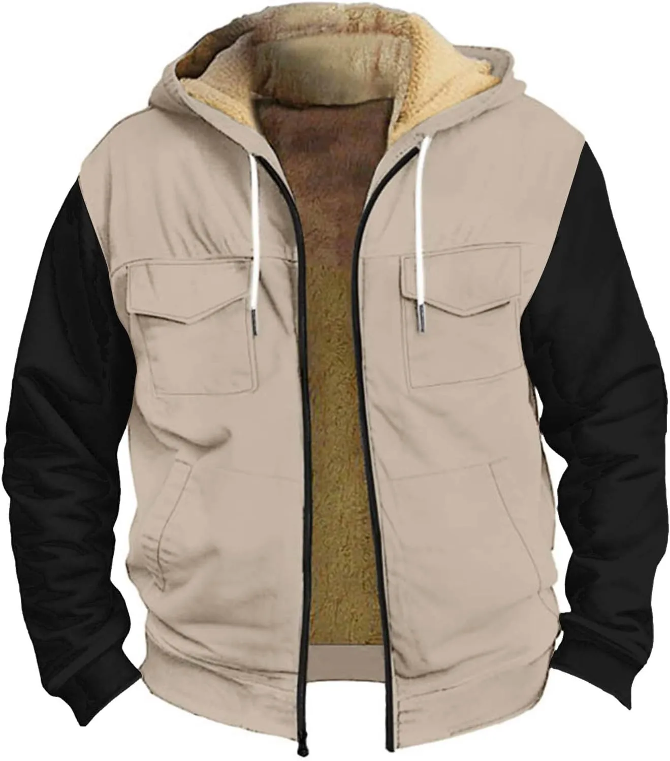 Mens Winter Coat Sherpa Lined Hoodie Jackets Zip Up Long Sleeve Heavyweight Sweatshirt Warm Fleece Jacket, S-5XL