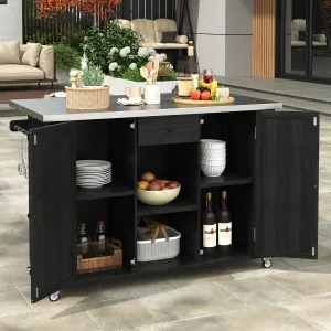 Merax 52.25" W Outdoor Kitchen Island Patio Grill Cart with Stainless Steel Tabletop, Storage Cabinet for BBQ, Bar